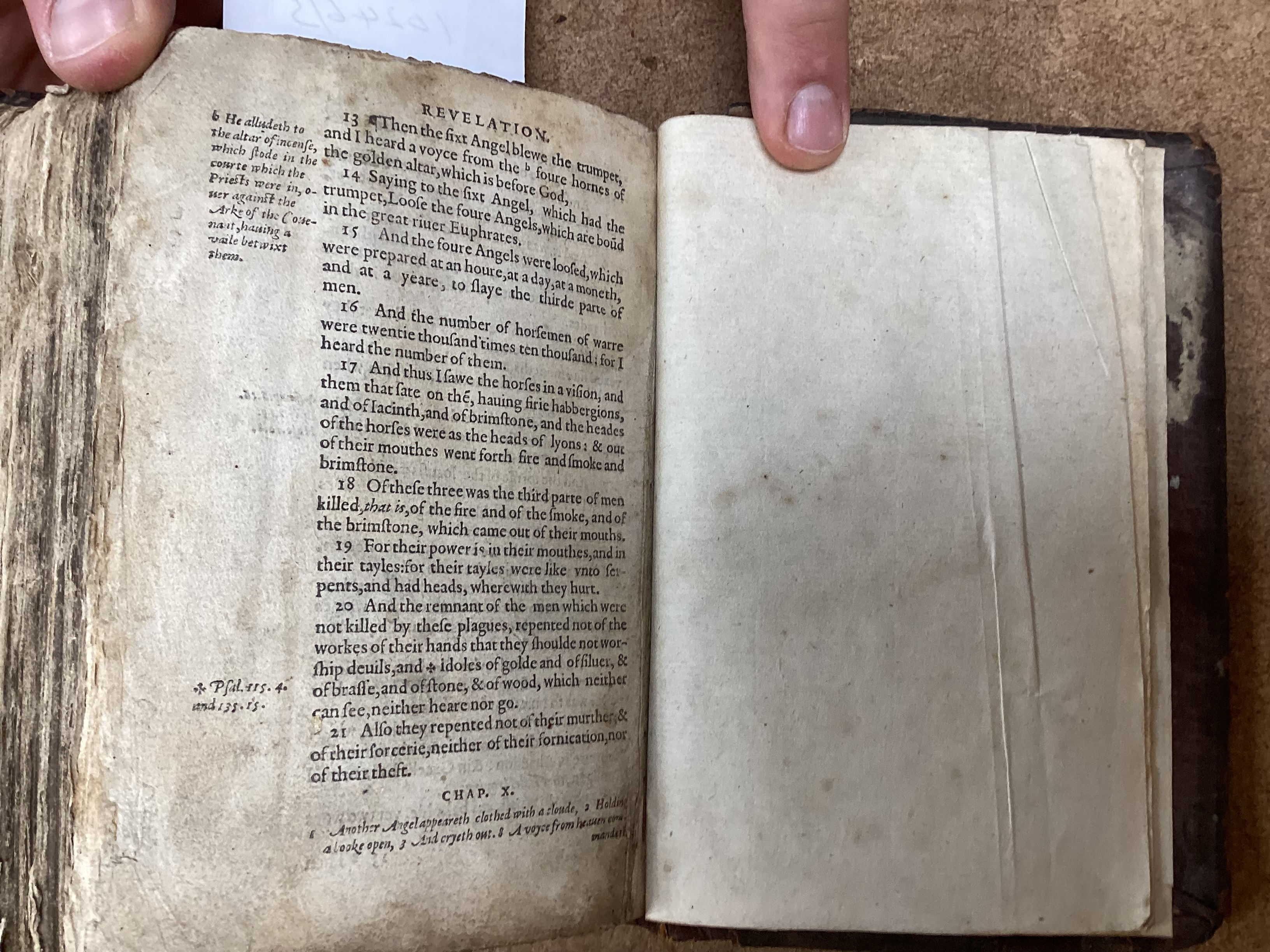 Geneva Bible [English]. - The Holy Bible, 8vo, contemporary calf, covers with lozenge shaped blind stamped device, lacking title, commences at leaf 3, concludes at leaf 445, end papers renewed, London, 1565.